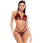 Ensemble lingerie 3 pièces noir et rouge avec soutien-gorge, string et bandeau – Mapalé 80058