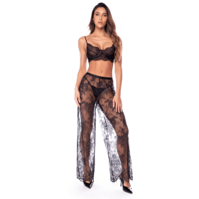 Ensemble 3 pièces en dentelle noire avec pantalon transparent - Mapalé
