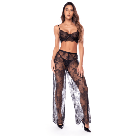 Ensemble 3 pièces en dentelle noire avec pantalon transparent - Mapalé