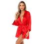Peignoir court satiné rouge avec ceinture à nouer - Mapalé