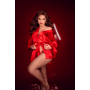 Peignoir court satiné rouge avec ceinture à nouer - Mapalé