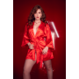 Peignoir court satiné rouge avec ceinture à nouer - Mapalé