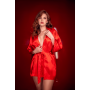 Peignoir court satiné rouge avec ceinture à nouer - Mapalé