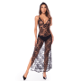Nuisette transparente noire en dentelle avec décolleté plongeant et fentes latérales - Mapalé