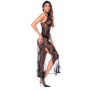 Nuisette transparente noire en dentelle avec décolleté plongeant et fentes latérales - Mapalé