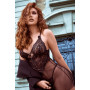 Nuisette transparente noire en résille et dentelle avec string - Mapalé