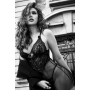Nuisette transparente noire en résille et dentelle avec string - Mapalé