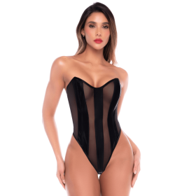 Body bustier en résille noir effet liquide avec laçage dos - Mapalé