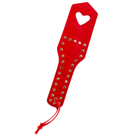 Paddle de fessée en similicuir clouté rouge avec cœur - Mapalé