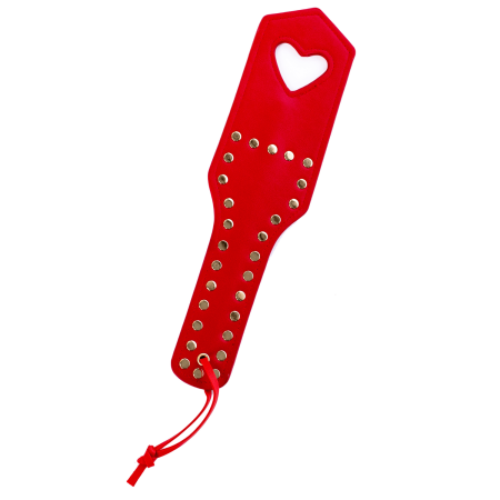 Paddle de fessée en similicuir clouté rouge avec cœur - Mapalé