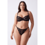Tanga noir en dentelle avec bijou losanges dorés - PM01GBLK