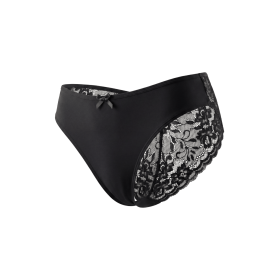 Culotte noire en dentelle avec nœud en satin - PF09LBLK