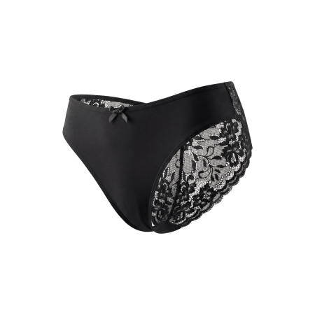 Culotte noire en dentelle avec nœud en satin - PF09LBLK