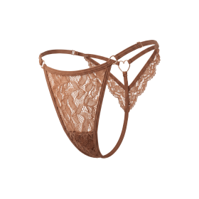 String taupe en dentelle avec bijou cœur doré - PA02MBRW