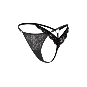 String noir en dentelle avec bijou cœur doré - PA02MBLK