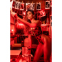 Body noir et rouge en résille transparente avec imprimé et décolleté plongeant - Mapalé