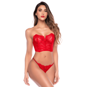 Ensemble 2 pièces bustier en dentelle rouge et string - Mapalé