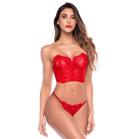 Ensemble 2 pièces bustier en dentelle rouge et string - Mapalé