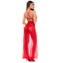 Robe longue transparente rouge en dentelle et résille avec string - Mapalé