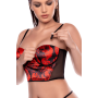 Ensemble 2 pièces noir et rouge avec corset sans bretelles imprimé et string - Mapalé