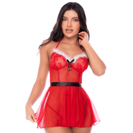 Déguisement Mère Noël 2 pièces avec nuisette transparente et string - Mapalé