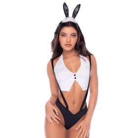 Déguisement lapine sexy 3 pièces avec oreilles, top court et culotte à bretelles - Mapalé