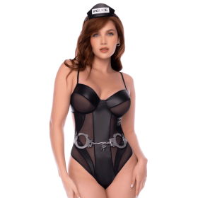 Body policier en résille transparente et wetlook avec détails métalliques - Mapalé