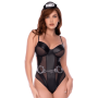 Body policier en résille transparente et wetlook avec détails métalliques - Mapalé