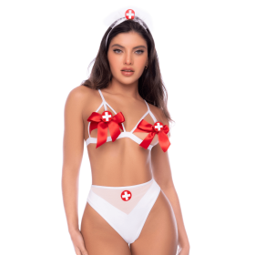 Déguisement infirmière 2 pièces avec soutien-gorge à lanières et nœuds - Mapalé