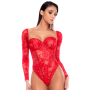 Body rouge à manches longues en dentelle avec armatures - Mapalé