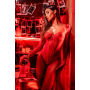 Body rouge à manches longues en dentelle avec armatures - Mapalé