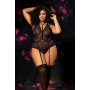 Body grande taille noir en dentelle florale avec harnais amovible - Mapalé
