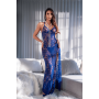 Robe longue transparente bleu royal en dentelle avec dos croisé et fente haute - Mapalé