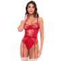 Body rouge rubis en dentelle brodée à armatures et jarretelles - Mapalé