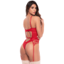 Body rouge rubis en dentelle brodée à armatures et jarretelles - Mapalé