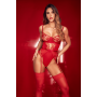 Body rouge rubis en dentelle brodée à armatures et jarretelles - Mapalé