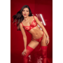 Ensemble 2 pièces rouge rubis avec soutien-gorge brodé à armatures et string - Mapalé