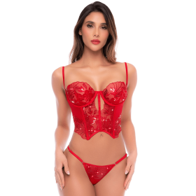 Ensemble 2 pièces rouge écarlate avec bustier brodé de sequins et string - Mapalé