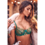 Ensemble 3 pièces vert aurore avec soutien-gorge brodé, porte-jarretelles et string - Mapalé