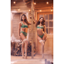 Ensemble 3 pièces vert aurore avec soutien-gorge brodé, porte-jarretelles et string - Mapalé