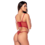 Ensemble 2 pièces avec bustier en dentelle brodée bois de rose, jarretelles et string - Mapalé
