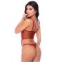 Ensemble 2 pièces avec bustier en dentelle brodée bois de rose, jarretelles et string - Mapalé