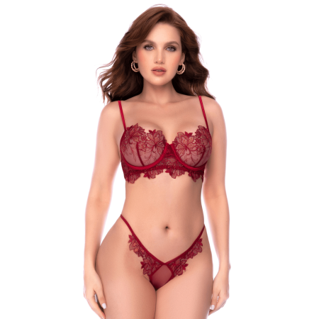 Ensemble 2 pièces en dentelle brodée bois de rose - Mapalé