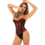 Corset bustier sans bretelles brodé noir et rouge avec laçage dos - Mapalé
