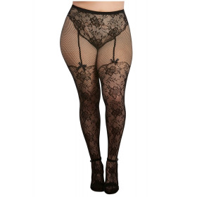 Collant grande taille dentelle et résille dans un style culotte taille haute Collant grande taille dentelle et résille dans un style culotte taille haute