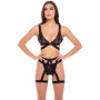 Ensemble  pièces soutien-gorge, string et porte jarretelles - REN53022-BLK
